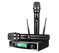 UHF Wireless Microphone, Dual Channel Karaoke Mics Set with 2 Handhold Microphone, Professional Dynamic Cordless Mic System for Meeting, Party Supplies