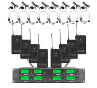 UHF Wireless Microphone System 8 Channel 8 Lavalier Bodypacks 8 Lapel Mic 8 Headsets for Karaoke System Church Speaking Conference Wedding Party 3 Year Warranty