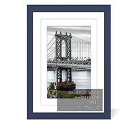 UHFWIFR 9x12 Solid Wood Picture Frames - Display 6x8 or 5x7, 9x12 Frame, Poster Photo Frame Art with 2 Mats for Wall or Table Mounting (Jazz Blue)