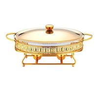 UHGFIMP 3L Round Buffet Chafing Dish Stainless Steel Chafer Set with Water Pan, Food Pan, Fuel Holder and Lid for Buffet, Weddings, Parties,Gold