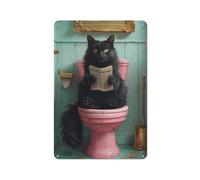 UHHYFVN Black Cat Sitting on A Pink Toilet And Reading NewspaperWall Decor Art Metal Tin Poster Modern Bar Decorations30x20cm