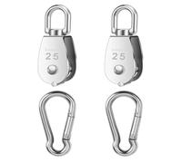 Uhidka 2 PCS 304 Stainless Steel M25 Silver Single Pulley Block Wire Rope Hanging Towing Wheel with 2 PCS Spring Snap Hook