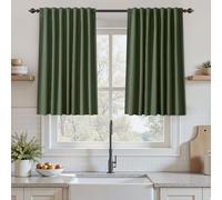 UHITECH Short Linen Curtains 35 Inches Long for Living Room 2 Panels Thermal for Windows Room Darkening Drapes Blackout Curtains for Bedroom Olive Green Black Out