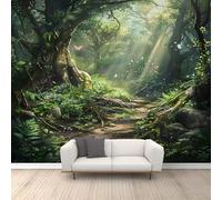 UHKGDS 3D Magical Forest Wall Mural Wallpaper Sunlight Canopy of Trees and Foliage Wallpaper Pathway Rocks Flowers Butterflies and Lights Mural Poster Wall Painting for Living Room Bedroom 300x210cm