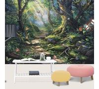 UHKGDS Magical Forest Wallpaper for Bedroom Living Room Sunlight Canopy of Trees and Foliage Boys Wallpaper Pathway Rocks Flowers Wall Mural Colorful Butterflies Wall Stickers & Murals 200x140cm