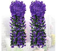 Uhky 2 Pack Artificial Hanging Flowers, Fake Hanging Plants Orchid Flower Bouquet for Wall Home Room Garden Wedding Indoor Outdoor Decoration (Purple)
