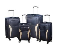 UHL 4pcs Suitcase Set, Expandable Travel Suitcase with 4 Dual Spinner Wheels, EVA 600 Shell Hand Luggage Travel Trolley Case with Lock, Lightweight, Durable, Black-Beige, (20" / 24" / 28" / 32")