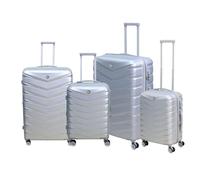 UHL 4pcs Suitcase Set, Expandable Travel Suitcase with 4 Dual Spinner Wheels, Hard Shell ABS Hand Luggage Travel Trolley Case with Lock, Lightweight, Durable, Silver, (20" / 24" / 28" / 32")
