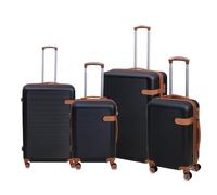 UHL 4pcs Suitcase Set, Expandable Travel Suitcase with 4 Dual Spinner Wheels, Hard Shell ABS Hand Luggage Travel Trolley Case with Lock, Lightweight, Durable, Black-Brown, (20" / 24" / 28" / 32")