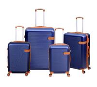 UHL 4pcs Suitcase Set, Expandable Travel Suitcase with 4 Dual Spinner Wheels, Hard Shell ABS Hand Luggage Travel Trolley Case with Lock, Lightweight, Durable, Navy/Brown, (20" / 24" / 28" / 32")