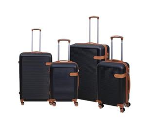 UHL 4pcs Suitcase Set, Expandable Travel Suitcase with 4 Dual Spinner Wheels, Hard Shell ABS Hand Luggage Travel Trolley Case with Lock, Lightweight, Durable, Black-Brown, (20" / 24" / 28" / 32")