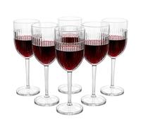 UHL Acrylic Wine Glasses Set of 6 Reusable Clear Plastic Wine Glasses with Stem, 350ml Unbreakable Drinking Cups Tumbler for Outdoor Indoor Party Picnic Cocktail Champagne Juice Water, Ribbed Design