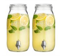 UHL Kilner 3 Litre Glass Storage Jar with Tap, 2PCS Drinks Dispenser Fridge Water Jug, Beverage Dispenser Jar for Lemonade, Juice, Infused Drinks, Cocktails, Perfect for BBQ, Parties and Buffets Tap