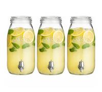 UHL Kilner 3 Litre Glass Storage Jar with Tap, 3PCS Drinks Dispenser Fridge Water Jug, Beverage Dispenser Jar for Lemonade, Juice, Infused Drinks, Cocktails, Perfect for BBQ, Parties and Buffets Tap