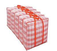 uHLANQC Heavy Duty 1/3/5PCS Large Capacity Waterproof Luggage Packing Bags Reusable Woven with Zipper Foldable Dustproof Moving Tote(Red-5Pcs,L)