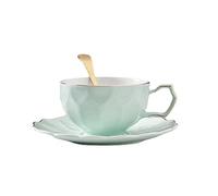 uHLANQC Latte cup, European Style Tea Coffee Cup Set Ceramic Cup British Cup Saucer Retro Coffee Cup Saucer Solid Color Pattern Office Cup Saucer Tea Cup Set Us(Green)