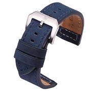 uHLANQC Watch bands for men, 24mm Cowhide Watchband Black Brown Gray Blue Women Men Leather Watch Strap Bracelet Watch Accessories Pentagram Buckle(Blue)