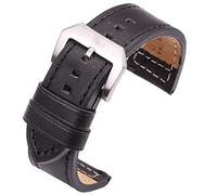 uHLANQC Watch bands for men, 24mm Cowhide Watchband Black Brown Gray Blue Women Men Leather Watch Strap Bracelet Watch Accessories Pentagram Buckle(Black)