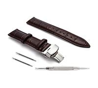 uHLANQC Watch bands for men, Watch Strap 12-24 Mm Dermal Strap Alligator Strap(Dark Brown Silver Clasp,20mm)