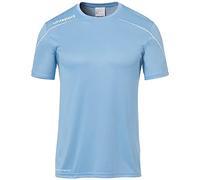 Uhlsport Stream 22 Short Sleeve Jersey Junior, White/Azure Blue, Moisture Wicking Crew Neck Dry Tech Kids, Size 24/26