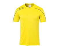 Uhlsport Stream 22 Short Sleeve Jersey Men, Lime Yellow/Black, Moisture Wicking Crew Neck Dry Tech, Size S