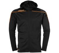 Uhlsport Stream 22 Track Hood Jacket Men, Black/Fluo Orange, Full Zip Sports Ultralight Longsleeve Hooded, Size XXXL