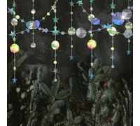 UHMC Star Garland, 52Ft Iridescent Circle Dot Streamer Garland Decoration, Twinkle Circle Dot Star Garland Decoration, Hanging Shiny Paper Garland For Kid Room Birthday Party (Colorful)