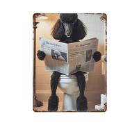 UHMVVT Black Standard Poodle Sitting on The ToiletWall Decor Art Metal Tin Poster Modern Bar Decorations40x30cm