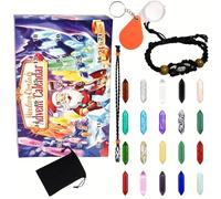 Uhngw Crystal Christmas Countdown - Advent Christmas Calendar Crystals Magnifier 24 Days - Mineral Stone with Storage Bag Magnifier and Necklace Holder for Teenagers Women Adults Kid Festival Holiday