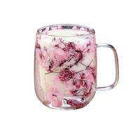 Uhngw Flower Tea Cup - Clear Dried Flowers Double Walled Drinkware with Handle - Glass Tea Mugs - for Winter Balcony Garden Park Home School Picnic Party Whiskey Milk Beer Birthday Winter