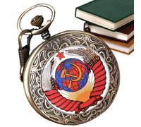 Uhngw Pocket Watch Clock - Hammer Sickle Icon Vintage Clock Arabic Numerals - Embossed Clock Fashion Accessories, Portable Clock with Chain for Birthday, Fathers Day