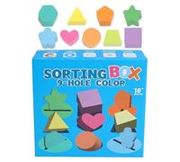 Uhngw Shape Sorter - 9-Slot Wood Colors And Shapes Recognition Box,Interactive Puzzle Sorting Toy for Indoor Home Kindergarten Preschool Schools Traveling