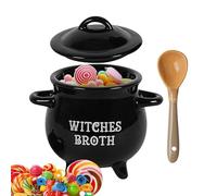 Uhngw Witch Broth Bowl - Halloween Ceramic Broth Crock and Spoon Set | Halloween Soup Cauldron Black Serving Bowl for Family Gatherings Tea Parties Costume Parties