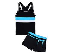 Uhnice Girls Swimsuit Two Piece Tankini Swimwear with Boyshort, Black, 12-13 Years