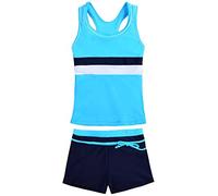 Uhnice Girls Swimsuit Two Piece Tankini Swimwear with Boyshort, Blue, 10-11 Years