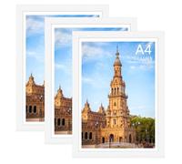 Uhogo A4 Photo Frame Set of 3, Classic White Picture Frames with High-Definition Perspex Front, 21x29.7 cm Wall & Tabletop Display, Modern Gallery Frames for Home & Office