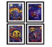 Uhomate 4 pcs Jack Sally Jack and Sally Nightmare Before Christmas Vincent Van Gogh Starry Night Posters Wall Art Anniversary Gifts Baby Gift Wall Decor Bedroom Bathroom Artwork M038 (8X10)