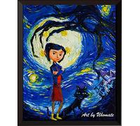 Uhomate Coraline and Cat Vincent Van Gogh Starry Night Posters Home Canvas Wall Art Print Poster Baby Gift Nursery Decor Living Room Wall Decor A130 (8X10)