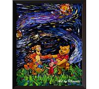 Uhomate Winnie The Pooh Winnie Pooh Inspired Vincent Van Gogh Starry Night Posters Home Canvas Wall Art Anniversary Gifts Baby Gift Nursery Decor Living Room Wall Decor A012 (8x10)