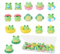 UHOMENY 16pcs Mini Frog Ornament Cute Green Frog Figurines Tiny Resin Animal Statues Cupcake Toppers with Box for Garden Landscape Lotus Pond Bathtub Home Decor Cake Decoration DIY Crafts