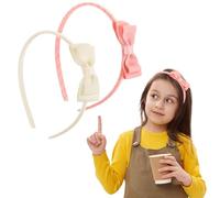 UHOMENY 2 Packs Girls Hairband Cute Bow Elastic Hair Band Colorful Stretch Bow Headband Little Hair Accessories Double Ribbon Headband for Girls and Women (Pink, White)