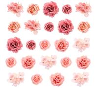UHOMENY 24pcs Artificial Flowers Heads Fake Flower with Stems Roses Peonies Hydrangeas Floral for Wedding Party Cake Decor DIY Flower Wall Panel Hair Accessories Bridal Bouquet (Light pink, dark pink)