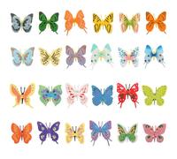 UHOMENY 24pcs Butterfly Figures Realistic Insect Bug Ornament Colorful Butterfly Cake Topper for Dollhouse Fairy Garden Landscape Birthday Holiday Party Decor