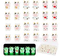 UHOMENY 24pcs Mini Cow Figurines Luminous Tiny Resin Animals Cute Cow Statue Glowing Animals Ornaments Miniature Cow Cupcake Toppers for Aquarium Garden Landscape Home Car Cake Decor