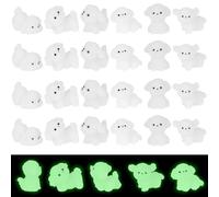 UHOMENY 24pcs Mini Dog Statue, Luminous Resin Tiny Animal Ornaments Cute White Dog Figurines Glowing Puppy Cupcake Toppers with 6 Shapes for Aquarium Garden Landscape Dollhouse Cake Party DIY Crafts
