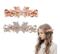 UHOMENY 2pcs Glitter Sparkly Jeweled Gems Crystal Rhinestone Butterfly Hair Clips Bridal Wedding Hair Pins Luxury Barrette Hair Accessories Headpieces Decorations for Women Girls (White, Yellow)