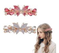 UHOMENY 2pcs Glitter Sparkly Jeweled Gems Crystal Rhinestone Butterfly Hair Clips Bridal Wedding Hair Pins Luxury Barrette Hair Accessories Headpieces Decorations for Women Girls (White, Pink)