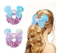 UHOMENY 2PCS Mouse Ears Hair Bows for Girls, Cute Hair Bows Set Sequin Bows Ponytail Hair Ties Velvet Scrunchies Elastic Rubber Hair Band (Purple-Blue + Purple-Flash Purple)