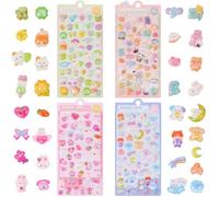 UHOMENY 4 Sheets Cute 3D Puffy Stickers Mini Animal Pattern Sticker Colorful Cartoon Design Embossed Stickers Classroom Reward Stickers for Scrapbook Notebook DIY Craft