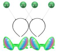 UHOMENY 4pcs Alien Costume Accessories Set 2pcs Space Alien Antenna Glitter Ball Hair Bands Alien Headband and 2pcs Rainbow Lens Glasses for Alien Party Supplies Halloween Costume Accessory (Green)